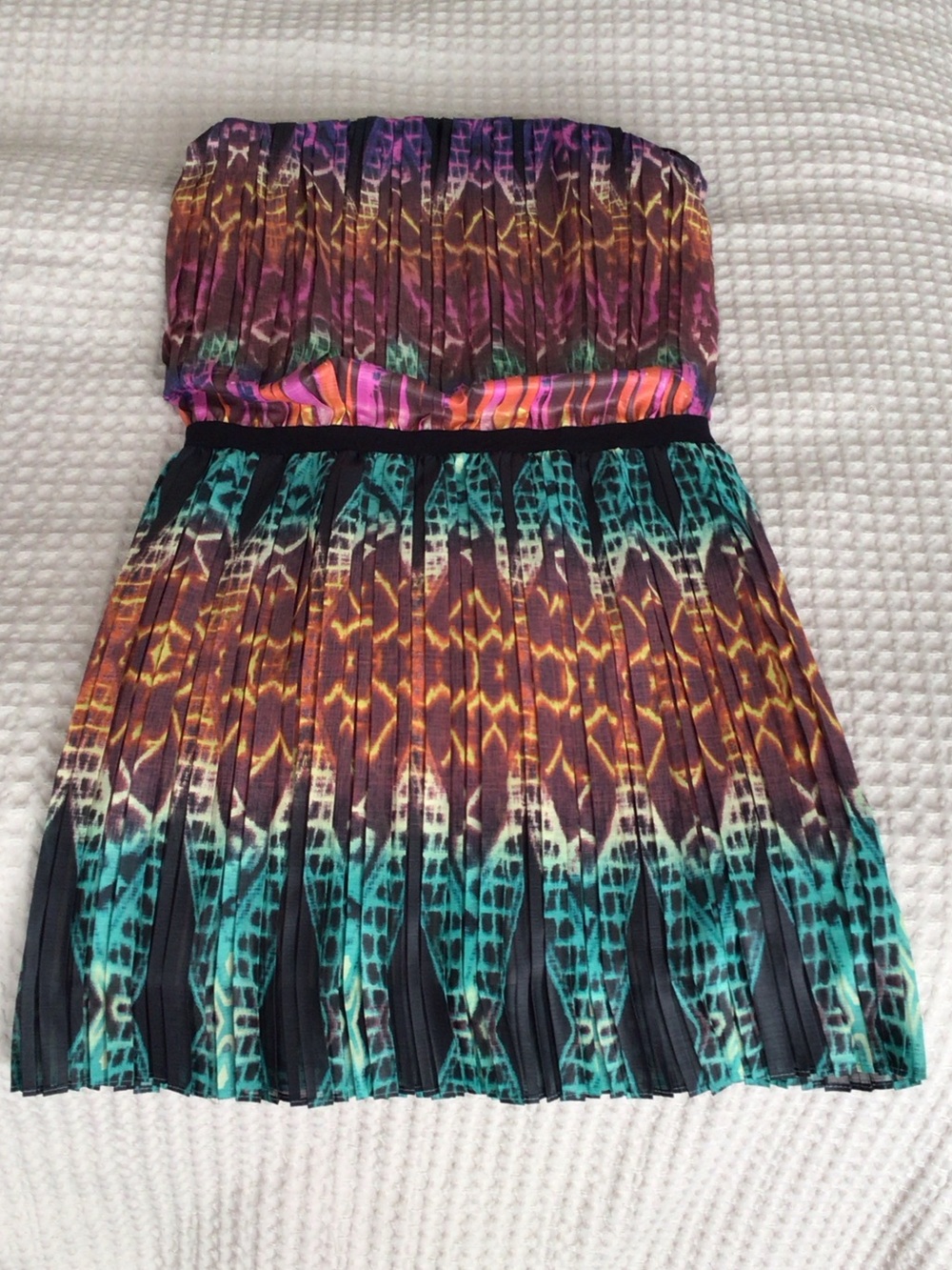 BCBGMaxAzria Teal Purple Orange Printed Pleated Mini Skirt